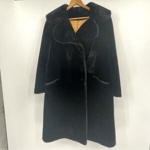 Vintage 60’s Lou Nierenberg Beautation Faux Fur Coat – Black with Gold Lining, S